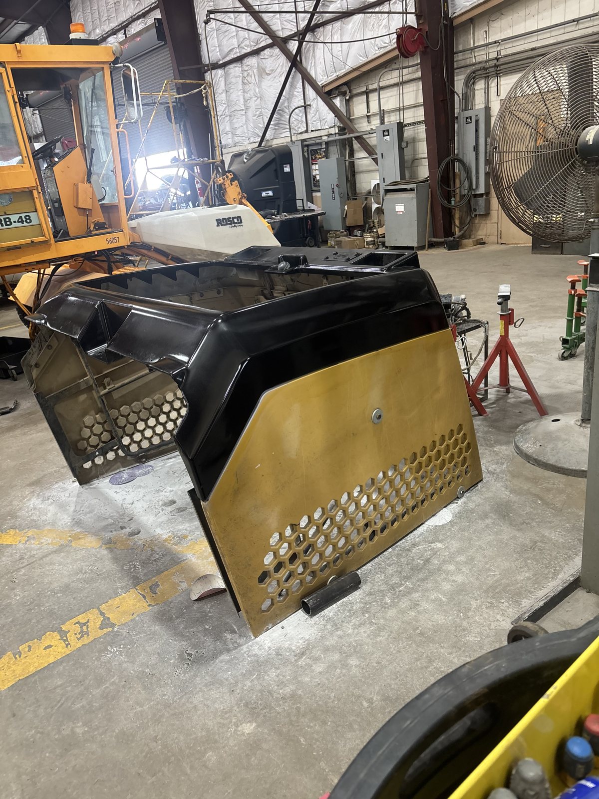 Equipment hood panel hanging, overhead view